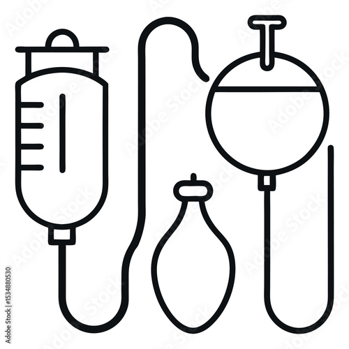 Medical IV Drip and Solution Bags Outline Icon Set - Hospital, Hydration, and Patient Care Equipment