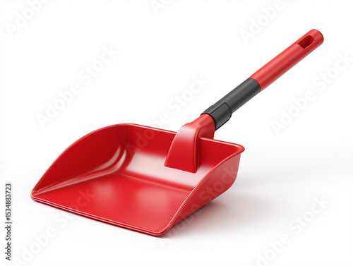 red plastic dustpan with ergonomic handle on a clean white background simple and functional design perfect for household cleaning product ads or utility visuals 
