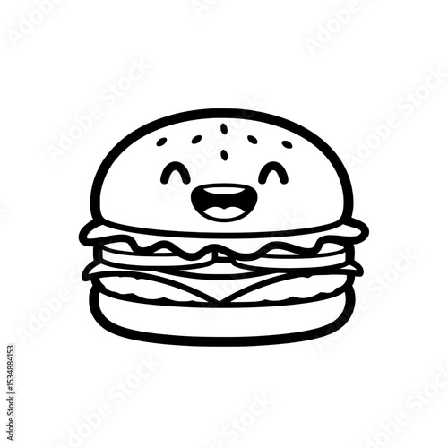 Cute Cartoon Hamburger - Happy Food Illustration