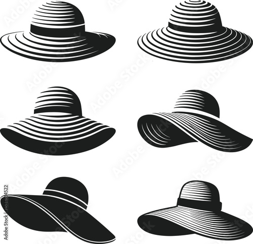 Set of Wide Brim Hat Silhouettes – Elegant Summer Fashion Vector Collection