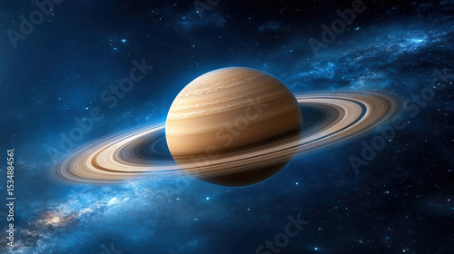 Stunning planet with vibrant rings floating in cosmic space