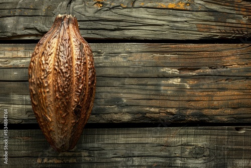 Ultra Quality Picture of Cocoa Pod on Wooden Background