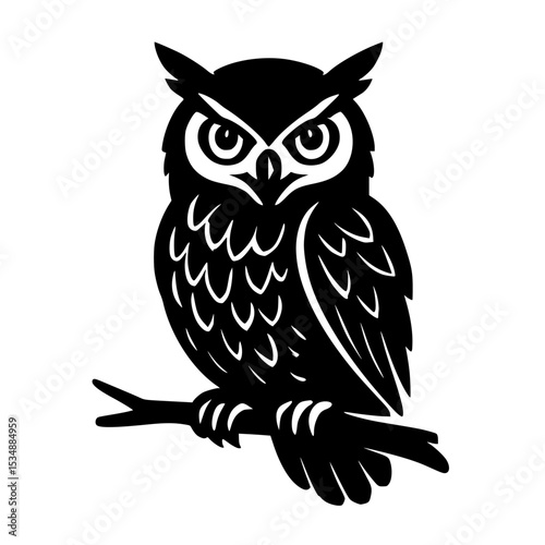 owl vector  on a branch,owl sitting on a branch