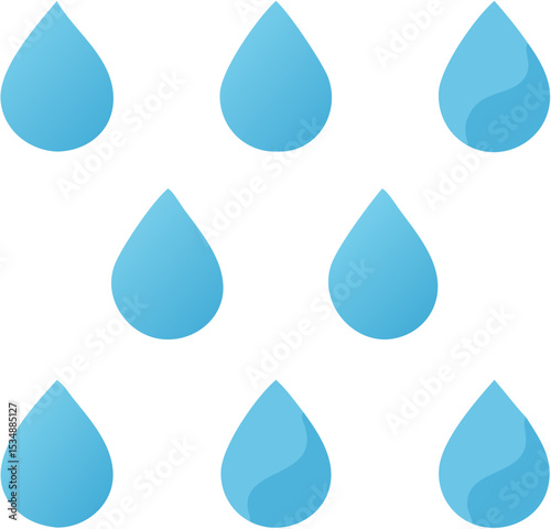 Realistic Water Droplet Set on White Background – Transparent Isolated Drop Elements