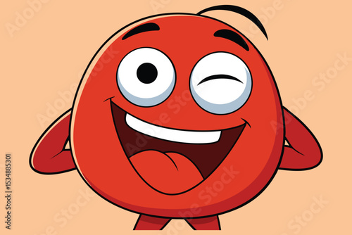 A funny red cartoon apple character with a smiling face, an expressive design, and a comic-style mouth, perfect for a cheerful illustration or symbol