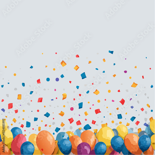 Colorful balloons with confetti festive background for birthday or celebration events