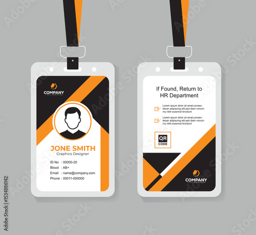 Corporate ID Card Design Template with QR Code for Staff and Business Use
