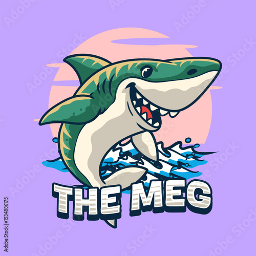 Cute Megalodon Aquatic Character Mascot in Vector Cartoon Illustration