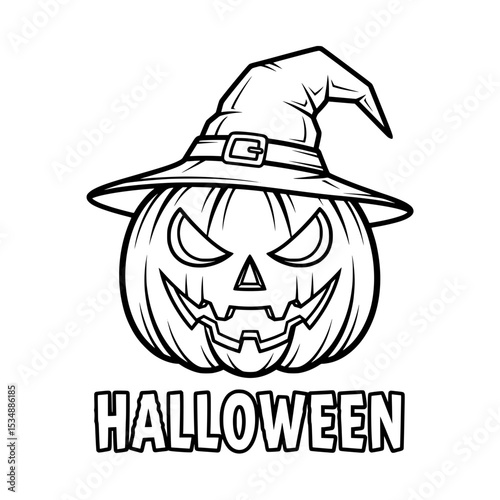 Jack-o'-lantern Pumpkin with Witch Hat - Halloween Illustration
