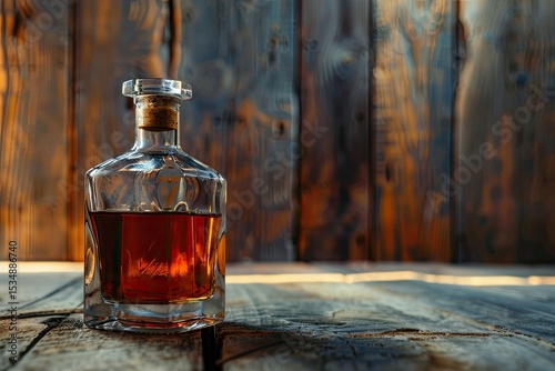 Ultra Quality Image of Luxury Whiskey Bottle on Rustic Wooden Table