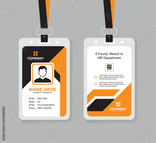 Corporate ID Card Design Template with QR Code for Staff and Business Use
