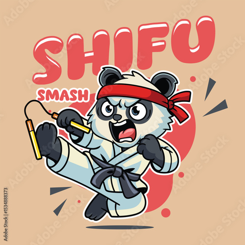 Cute cartoon pandas in martial arts poses wearing karate uniforms and headbands. Fun and dynamic illustration perfect for kids, sports, and character design themes