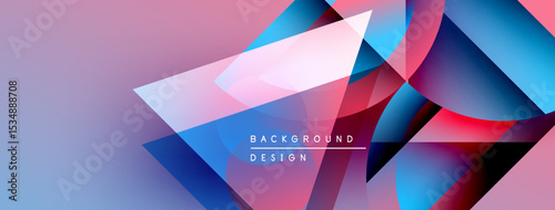 Abstract geometric shapes overlap, creating vibrant pinks, blues, purples. Modern design feels dynamic, energetic. Background text reads background design.