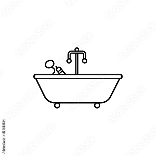 Person Relaxing in a Bathtub with Bubbles, Outline Drawing Style, Black and White