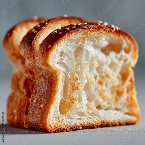 Single slice of golden brown toasted bread on plain white background, perfect for breakfast themes, bakery promotions, or food styling stock images with clean minimal composition