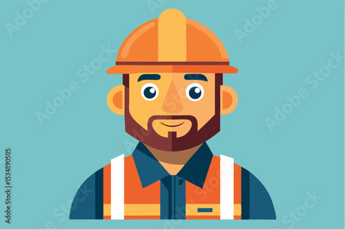Construction worker wearing hard hat and safety gear with friendly expression in a bright setting