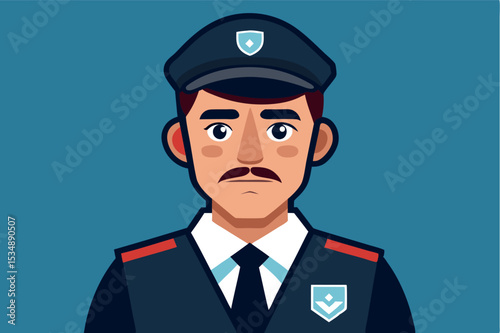 Illustration of a police officer in uniform against a blue background showcasing community safety