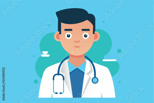 Doctor in a white coat with a stethoscope on blue background