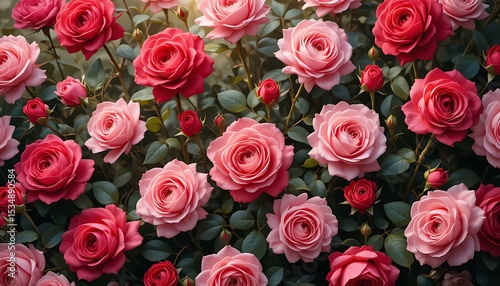 Elegant Close-Up of Blooming Pink and Red Roses – Romantic Floral Background for Love, Nature, and Beauty Themes