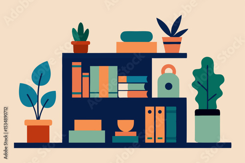 bookshelf-with-decorative-objects-and-indoor-plant.svg