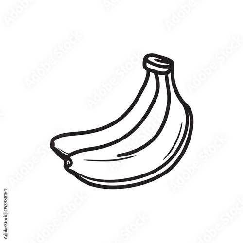 Simple Banana Bunch Drawing Black and White Illustration of Ripe Fruit Outline
