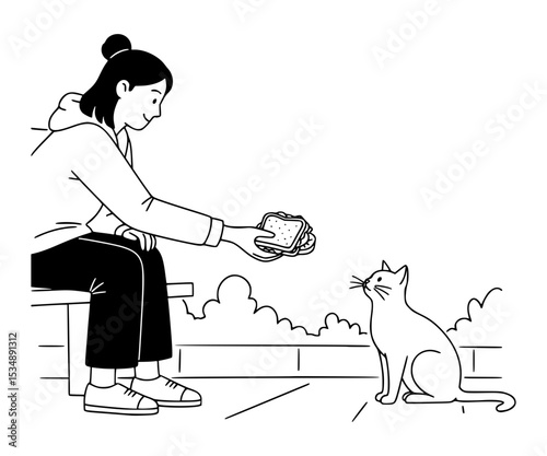 Giving sandwich to stray cat