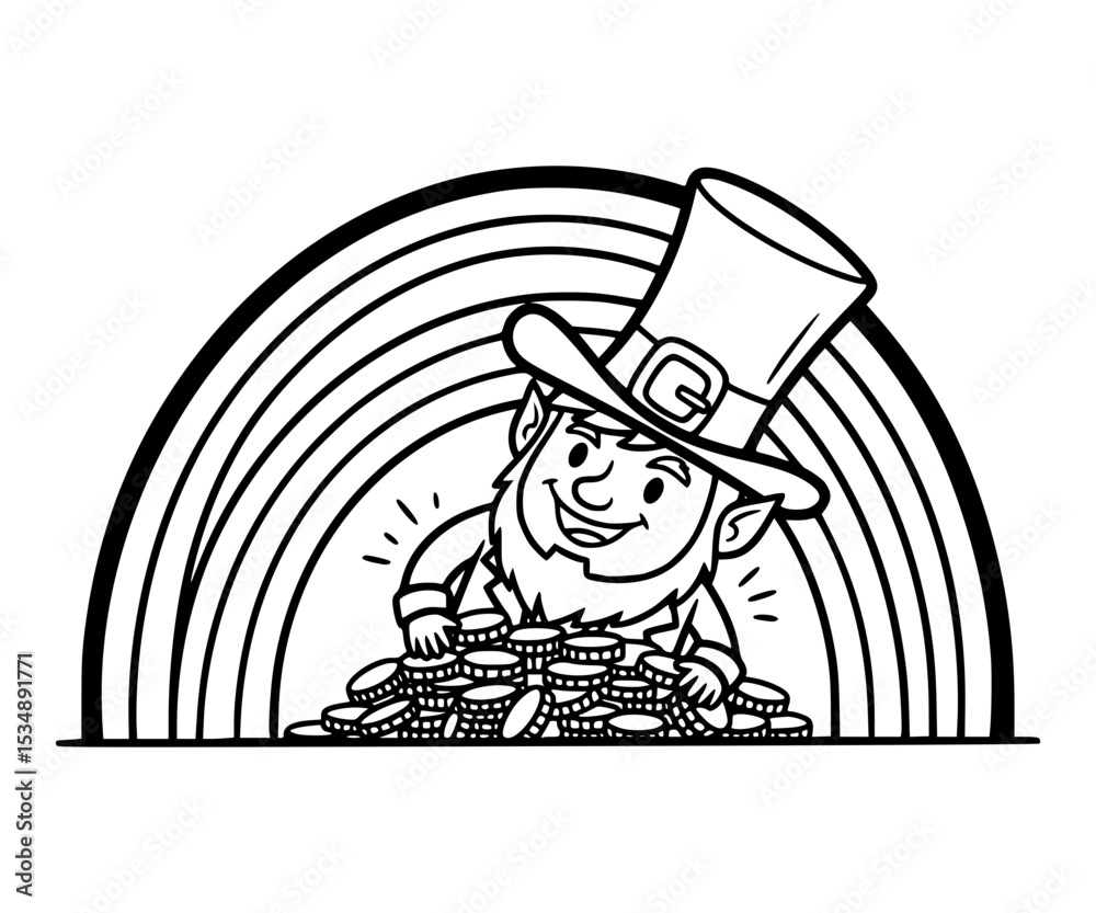 Fototapeta premium Leprechaun hiding gold under rainbow