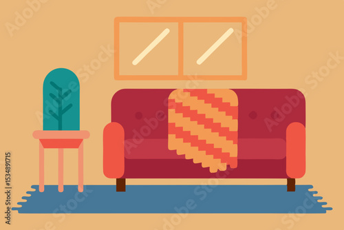 knit rug and comfy sofa in a warm cabin style inte.svg