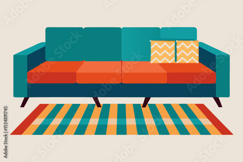 l shaped modern couch with patterned rug  .svg