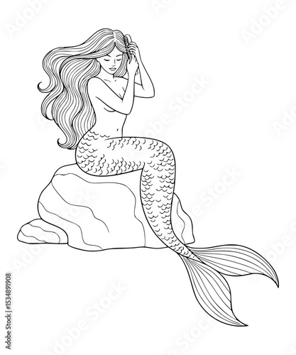 Mermaid brushing hair on a rock