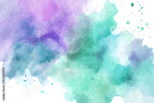 soft lavender and mint watercolor splash with white background artistic abstract design 
