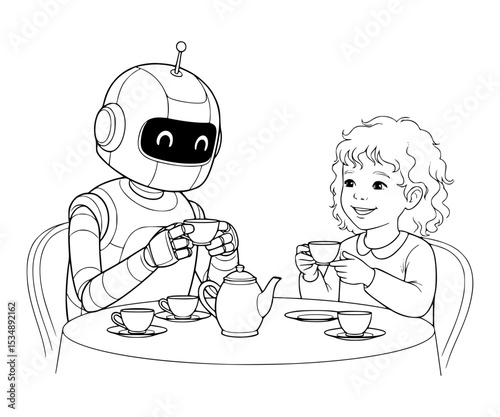 Robot having tea party with child