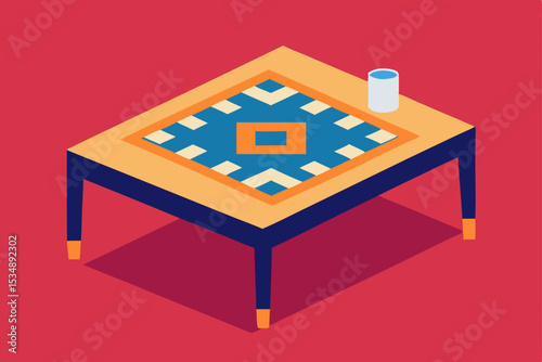 rug with geometric pattern under a coffee table 
