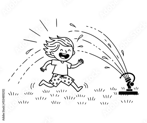 Running through a sprinkler in summer
