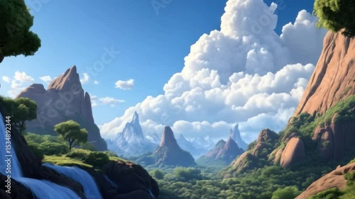 mountain landscape with blue sky and clouds