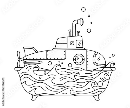 Submarine exploring bathtub ocean