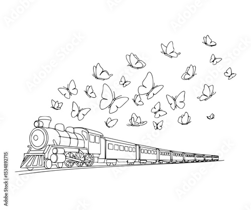 Train pulled by butterflies