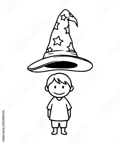 Wizard's hat floating above a child