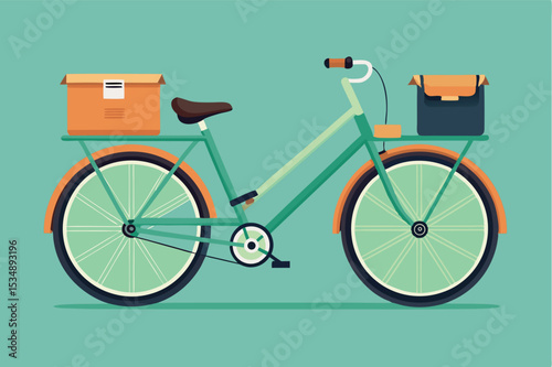Bicycle with delivery boxes in a green background