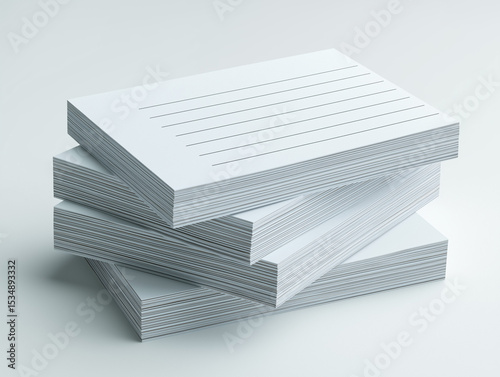 stack of white index cards with ruled lines placed on clean white background essential for study notes or flashcards perfect for educational materials visuals or stationery product ads 