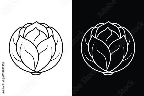 Outline Drawing of Brussels Sprouts. Clean Vector Design for Food Art