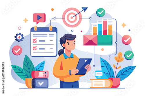 Professional learning and development in a modern workspace with analytics and planning elements depicted