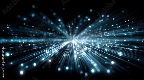 Abstract Blue Light Burst with Radiating Particles in Dark Background