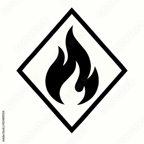 This vector fire danger sign with a flame icon is a yellow triangle warning symbol for flammable hazard and burn risk