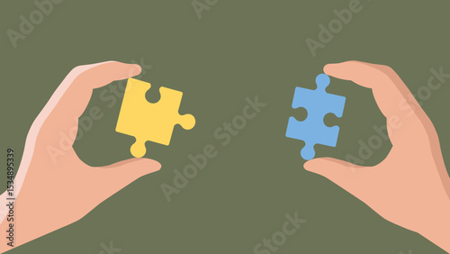 Hand holding puzzle pieces. Finding solution concept
