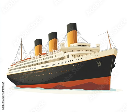 Vintage ocean liner, elegantly designed,  large,  historic ship.  Detailed illustration of a grand transatlantic vessel