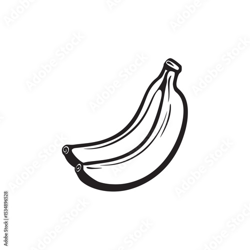 Simple Black and White Illustration of a Bunch of Bananas on a White Background