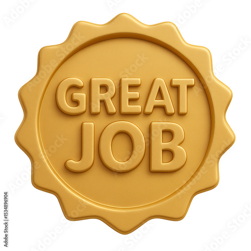 3D golden badge icon with “Great Job” embossed in the center, circular shape with textured surface and clean edges.