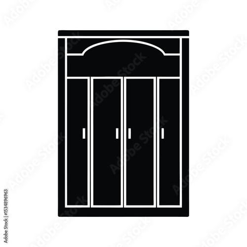 A vector illustration of a closed black and white wooden door, perfect for an architectural or interior design concept wardrobe almirah cupboard silhouette icon