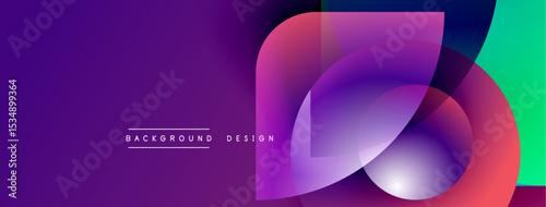 Abstract vibrant design features overlapping colorful shapes. Gradient purple, pink, teal hues create dynamic visual effect. Text reads background design.